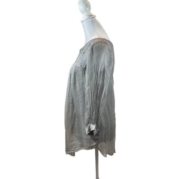 Ladies H Trend Silk Grey Asymmetrical Hem Blouse Size Small Made in Italy - Picture 5 of 13